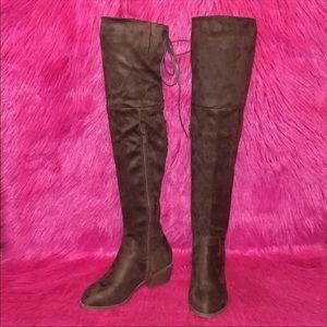 Brown suede knee high boots lace up